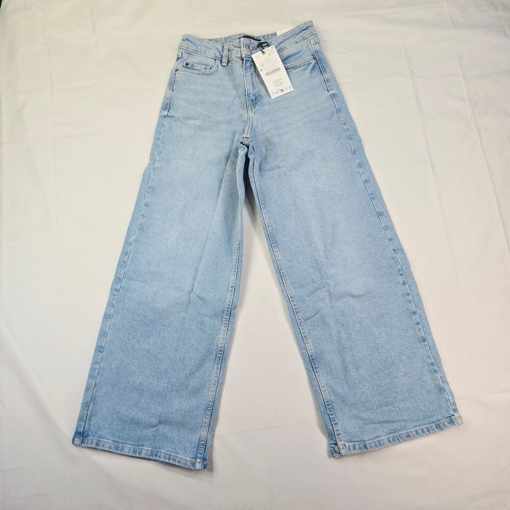 Zara Culotte Jeans Women's Size 0 Light Blue High Rise Wide Leg Denim
